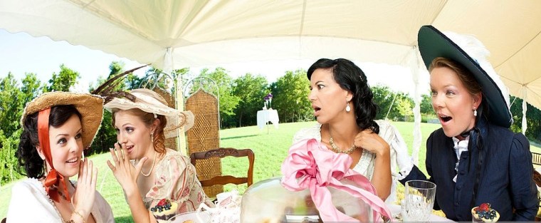 Women Gossiping at Victorian Tea Party.